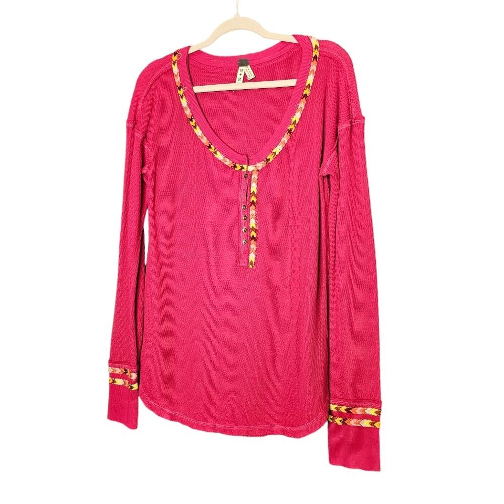 Free People We the Free Women Pink Long Sleeve Henley Thermal Size M
